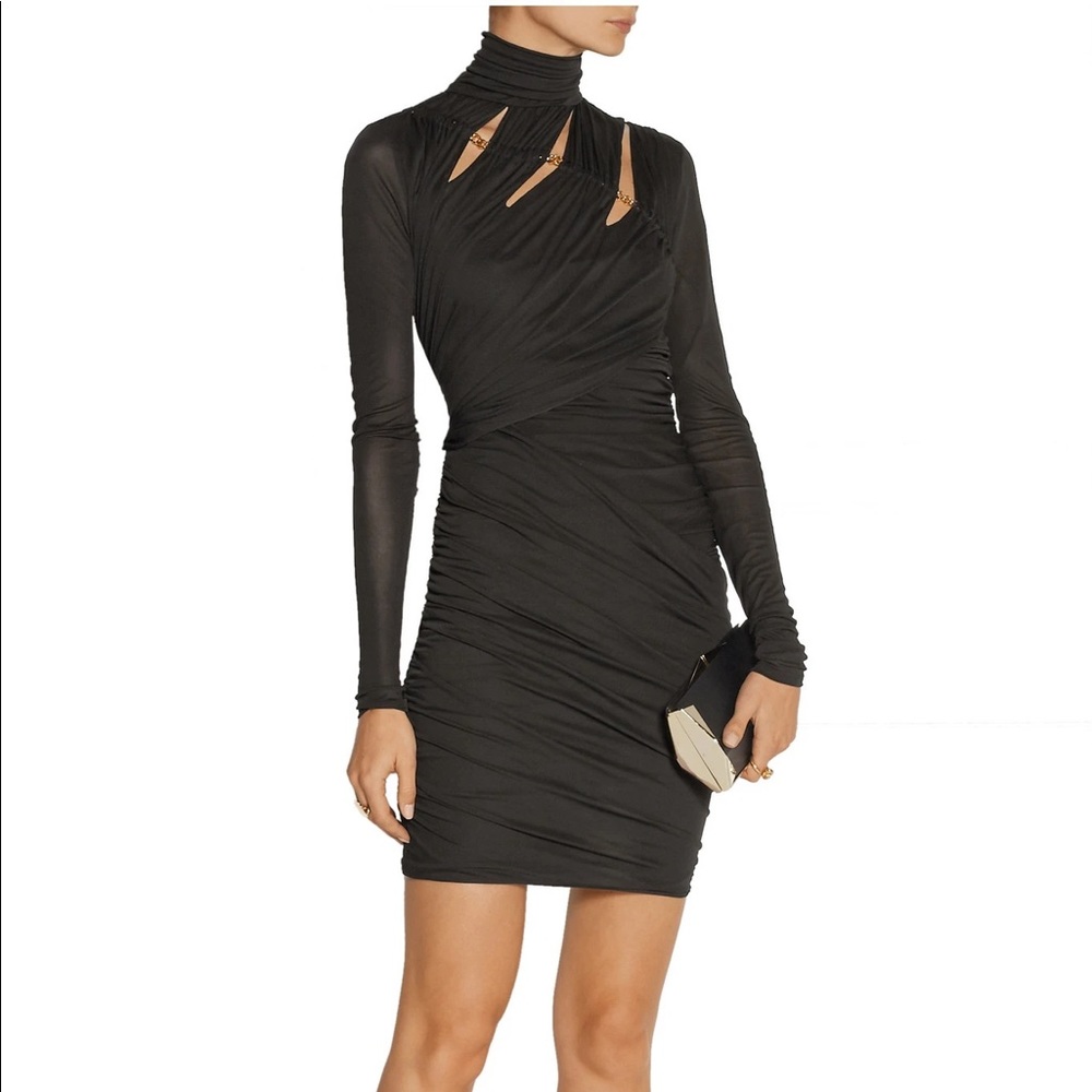 Emilio Pucci Black Long Sleeve Dress Gold Chain 34